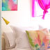 Pops of colour in a bedroom in 1950s Beach cottage