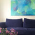 Abstract and ceramic vase with Crape myrtle add a refreshing feel to this lounge