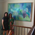 The Artist with Michelle and her beautiful Blue Abstract in the stairwell of her family home